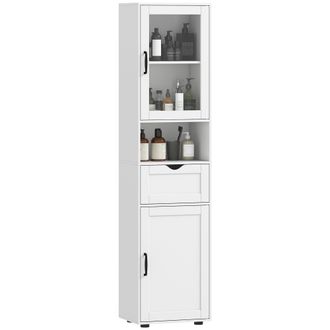OEM Columna De Ba&ntilde;o Estrecha Con Puerta De Vidrio Estantes Ajustables Caj&oacute;n Estante Abierto 40x30x165 Cm Blanco