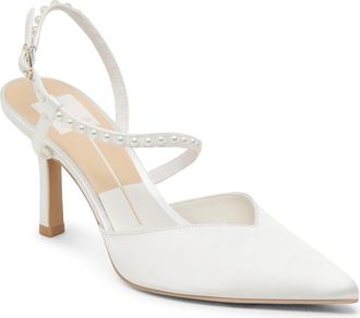 Dolce Vita Kamra Faux Pearl Pointed Toe Pump in True White Satin at Nordstrom, Size 6.5