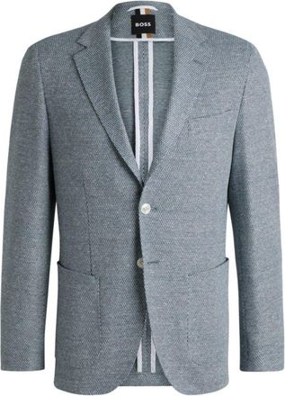 BOSS Regular-fit patterned blazer with linen and cotton