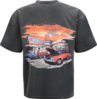 Represent Mens 24 Hour Service Graphic T-Shirt Stained Black Cotton T-Shirts And Polos