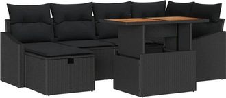 vidaXL Conjunto De Sof&aacute; De Jard&iacute;n 7 Pcs Negro Rat&aacute;n Sint&eacute;tico Vidaxl