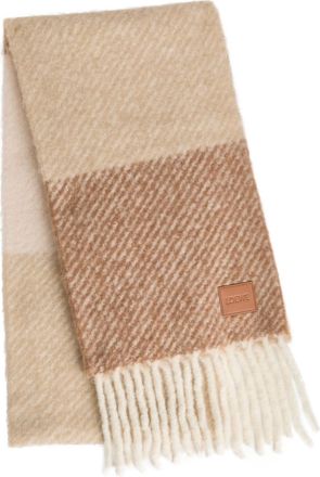 Loewe Checked Fringed Alpaca-blend Scarf - Beige - One Size