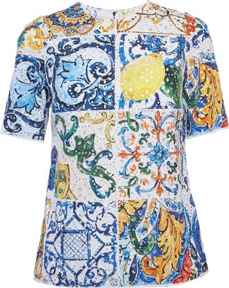 Dolce & Gabbana Kanten top met Majolica-print - Blauw