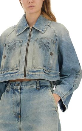 Palm Angels Cropped Fit Cotton Jacket - Blue