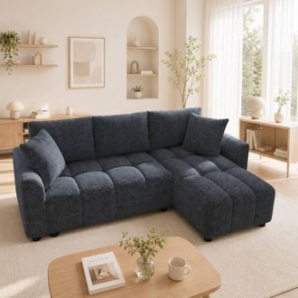 Merax Reversible L-Shaped Corner Sofa with Soft Curved Armrests & Cushions in Grey
