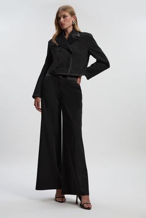 Karen Millen Womens Tailored Tux High Waisted Wide Leg Trouser - Black - Size 14 UK