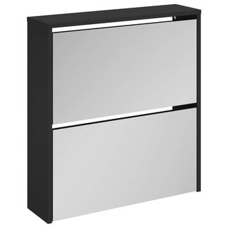 vidaXL Mueble Zapatero Con Espejo 2 Niveles Negro 63x17x67 Cm Vidaxl