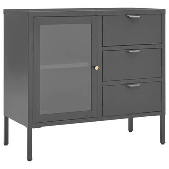 Berkfield Home Sideboard Anthracite 75x35x70 cm Steel & Tempered Glass in Dark Grey | Size: 75 x 35 x 70 cm