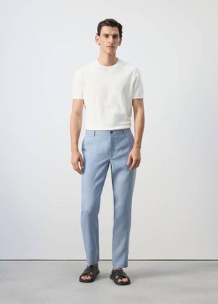 Mango Pantaloni 100% lino slim fit celeste - Uomo - 44 - MANGO MAN