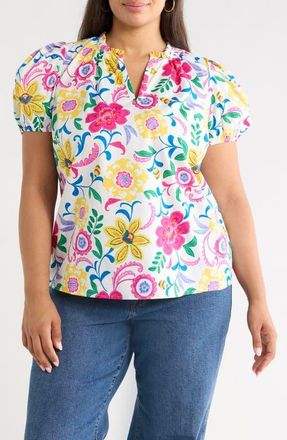 Sugarlips Kress Floral Print Top in White Multi at Nordstrom, Size 1X
