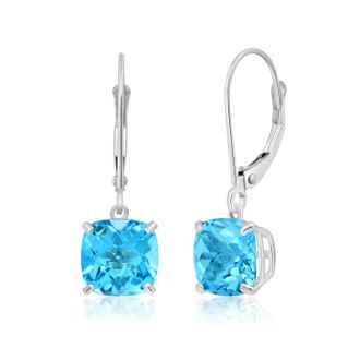MAX + STONE 14k Solid White Gold Gemstone Dangle Leverback Earrings (8mm)