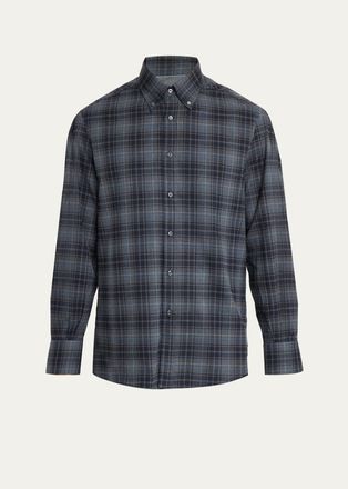 Brunello Cucinelli Mens Cotton Plaid Button-Down Shirt