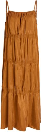 Eileen Fisher Eileen Fisher Tiered Silk Midi Dress - Bronze - L (UK 18-20 / XL)