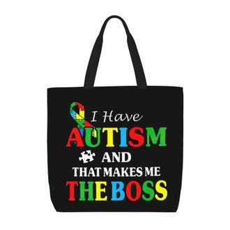 Generic Women Handbag I Have Autism And That Makes Me The Boss Travel Tote Bag Large Capacity Print Shopping Bags, For Wedding, Holiday, Christmas, School, Da