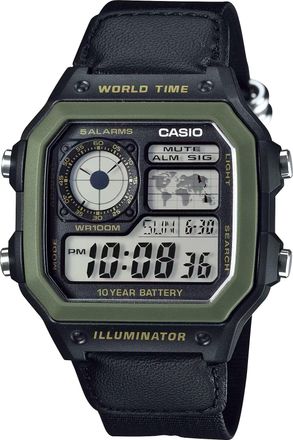 Casio Mens Black Digital Green Cloth Strap Watch - AE-1200WHB-1BV