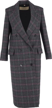 Burberry Pre-owned Womens Theydon Plaid Double-Breasted Coat in Grey Wool - Size 12 UK