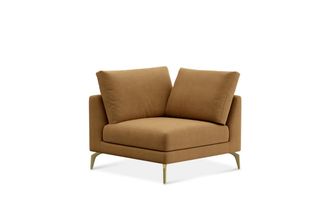 Castlery Lena Corner Sofa Customized, Caramel Performance Fleece, Brass Legs, Spill Resistant, Removable Covers for Sofas, Castlery