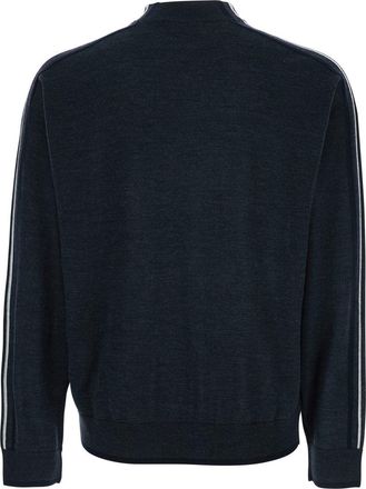Emporio Armani Mens Dark Grey Crewneck Sweater With Stripe Detail Virgin Wool Tops Top