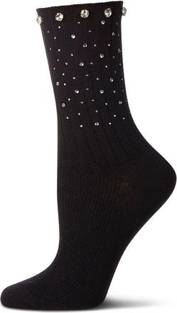 MeMoi Rhinestone Rib Crew Socks in Black at Nordstrom, Size 9