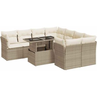 vidaXL Set De Sof&aacute;s De Jard&iacute;n Con Cojines 9 Pzas Rat&aacute;n Sint&eacute;tico Beige Vidaxl