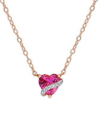 Rina Limor Rose Gold Over Silver 0.99 Ct. Tw. Diamond & Lab-Grown Created Pink Sapphire Pendant
