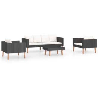 vidaXL Vidaxl - Set De Muebles De Jard&iacute;n 4 Pzas Y Cojines Rat&aacute;n Sint&eacute;tico Negro