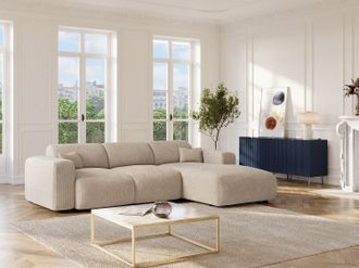 Vente-Unique Grande divano letto angolo a destra in Velluto a coste sottili Beige - POGNI della Maison C&eacute;phy