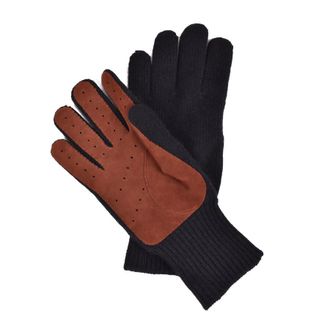 Brunello Cucinelli MenS Black Cashmere Knit And Suede Two Tone Gloves, Size L