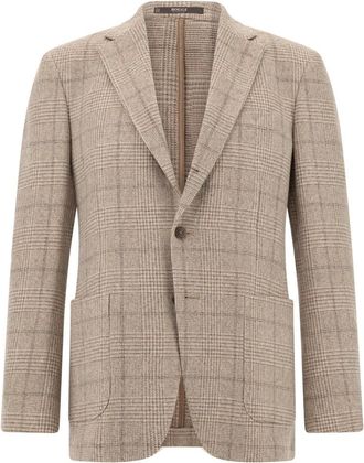 Boggi Milano Jassen, Heren, Beige, 2Xl, Wol, Parma Prince of Wales Check Jacket