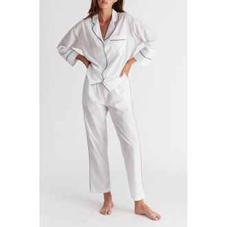 Sleepy Jones Marina Pajama Set in White Poplin at Nordstrom, Size Xx-Small