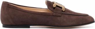 Tod's Bruine Chain-Plaque Loafers - Dames - Loafers - Bruin - 36 1/2 EU - Su&egrave;de - Schoenen