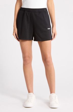 DKNY Metallic Logo High Rise French Terry Shorts in Black at Nordstrom Rack, Size X-Large