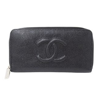 Chanel Black Grained Calfskin Long Wallet (Bi-Fold) (Pre-Owned)