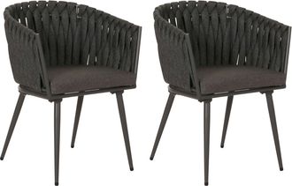 Hhg Nunca Usado] Juego De 2 Silla De Comedor De Aluminio Hhg 418, Reposabrazos De Silla De Interior, Tejido De Cuerda De Olefina Cuerda, Antracita Coj&iacute;n G