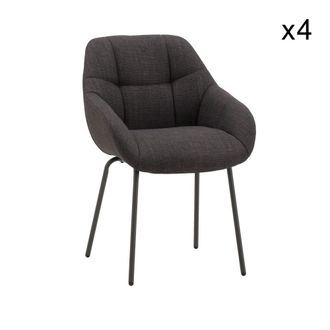 Konte Design Lote de 4 sillones de tela gris oscuro y patas de metal negro