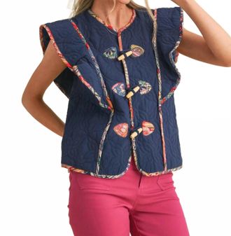 Merci Quilted Toggle Detailed Vest In Navy