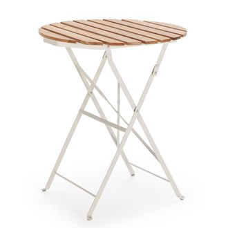 HOMN Mesa de jard&iacute;n plegable de madera y metal blanco