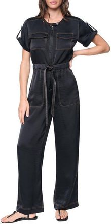 DKNY Drawstring Waist Hammered Satin Jumpsuit in Black at Nordstrom, Size X-Large