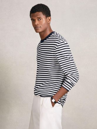 Reiss Navy & white Striped Crew-neck T-shirt, L