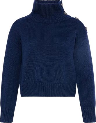 Yves Salomon Trui met hoge hals en knopen - Blauw