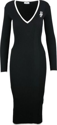 Elisabetta Franchi Abito lungo cannettato - Dames - Kleedjes - Zwart - M - Polyester - Kleedjes