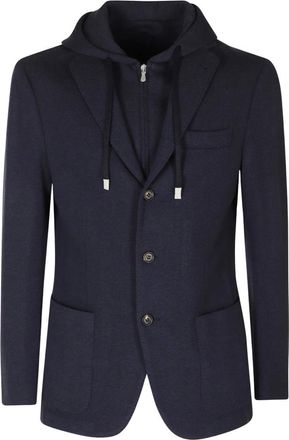 Eleventy Blazer in Lana con Cappuccio a Strati - - Jackets - Uomo - Blu - L