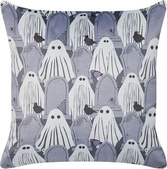 Beliani Coj&iacute;n De Terciopelo Gris Blanco 45 X 45 Cm Patr&oacute;n Fantasma Halloween Fanate