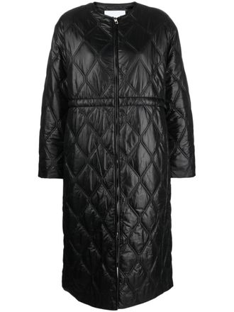 Ganni diamond-quilted zip-up raincoat - women - Recycled Polyester/Polyamide - 4XL - Black