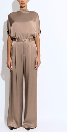 Sally Lapointe Satin Relaxed Pleated Pant in Oat at Nordstrom, Size 14