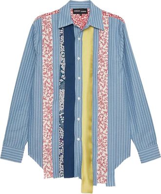 Edward Cuming Overhemd met patchwork - Blauw