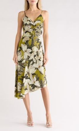 AllSaints Alexia Floral Asymmetric Slipdress in Revive Stem Green at Nordstrom Rack, Size 10 Us / 14 Uk