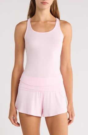 Lunya Rib Foldover Waist Pajama Shorts in Melody Pink at Nordstrom, Size X-Large