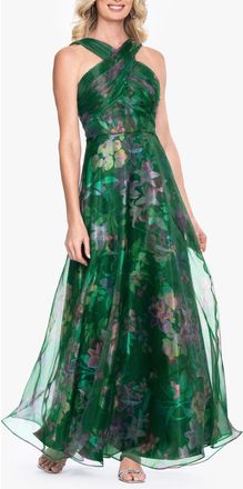 Betsy & Adam Floral Print Organza Sleeveless Gown in Green/Multi at Nordstrom, Size 10