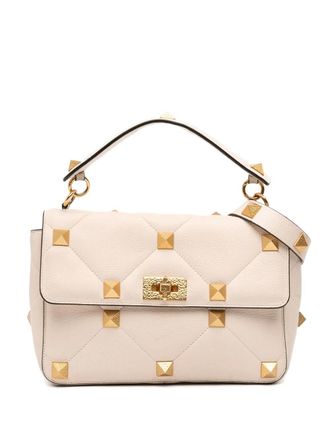 Valentino Garavani Borsa a tracolla Roman Stud grande in pelle di vitello pieno fiore 2018-2025 - Bianco
